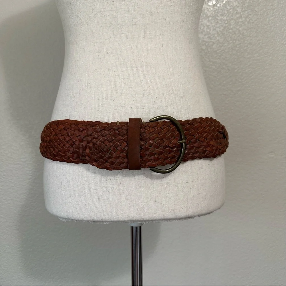 Gap Brown Genuine Leather Twisted Braided Woven Belt, Sz Small
